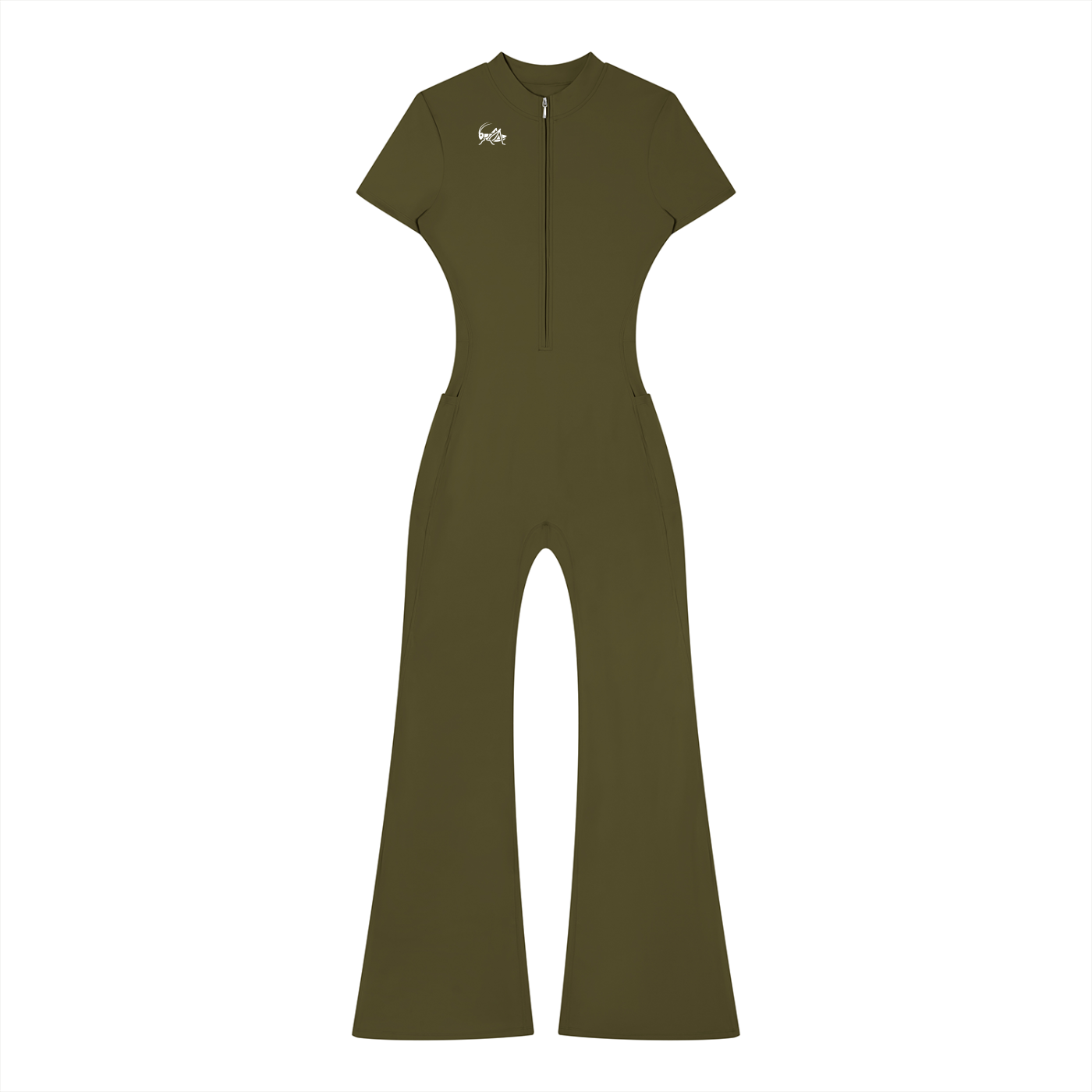 Adrienn Women’s Tight Flared Leg Quarter-Zip Jumpsuit