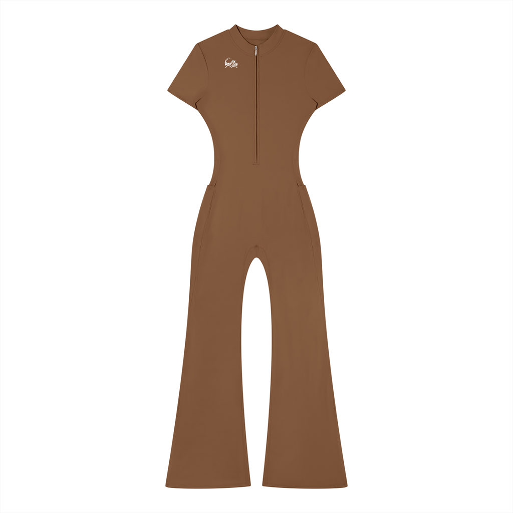 Adrienn Women’s Tight Flared Leg Quarter-Zip Jumpsuit